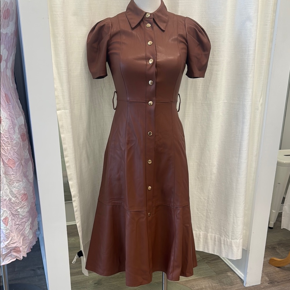 Zara faux leather snap button front midi dress